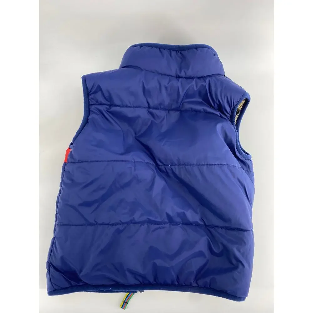 Mini Boden Reversible Camo Sherpa /blue Full Zip Vest Boys 3-4Y